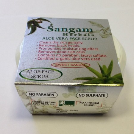 Sangam Herbals. Скраб для лица на основе алоэ с пудрой грецкого ореха Сладкий сандал, 100 г